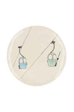 Grande Assiette En Ceramique "Telecabines Vertes Et Bleues"