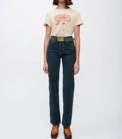 Jean 90S High Rise Loose Evergreen Dipped