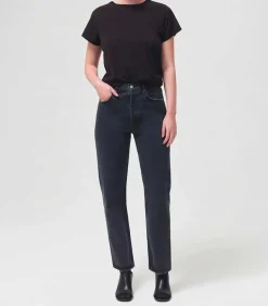 Jean 90'S Pinch Waist Black Tea En Coton Bio