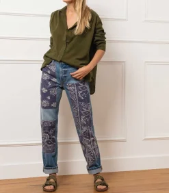 Jean Straight All-Over Floral Patchwork