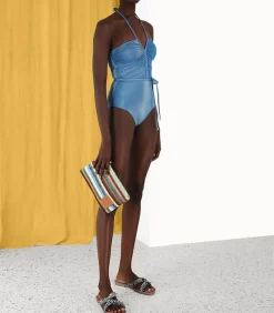 Maillot De Bain Une Piece Raie Lurex Ruched