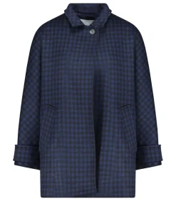 Manteau Court Ceinture Carter En Laine Noir/Bleu