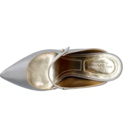 Mules A Talon En Soie Argentees