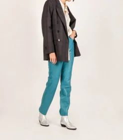 Pantalon En Cuir Bleu Turquoise