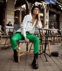 Pantalon En Cuir Vert Pomme