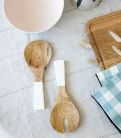 Petits Couverts De Service En Bois De Manguier Et Email Blanc