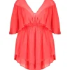 Robe Courte En Coton Et Soie Rouge