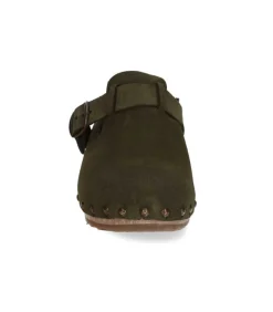 Sabots Clang Cuir Velours Kaki