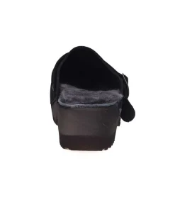 Sabots En Daim Noir/Shearling Gris