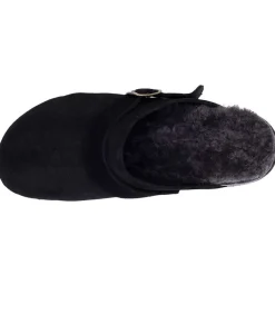 Sabots En Daim Noir/Shearling Gris