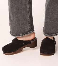 Sabots En Daim Noir/Shearling Gris