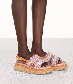 Sandales A Plateforme Brides Tressees Orange