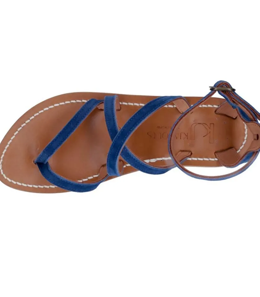 Sandales Epicure Cuir Velours Bleu