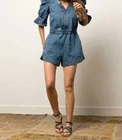 Sandales Epicure Cuir Velours Bleu