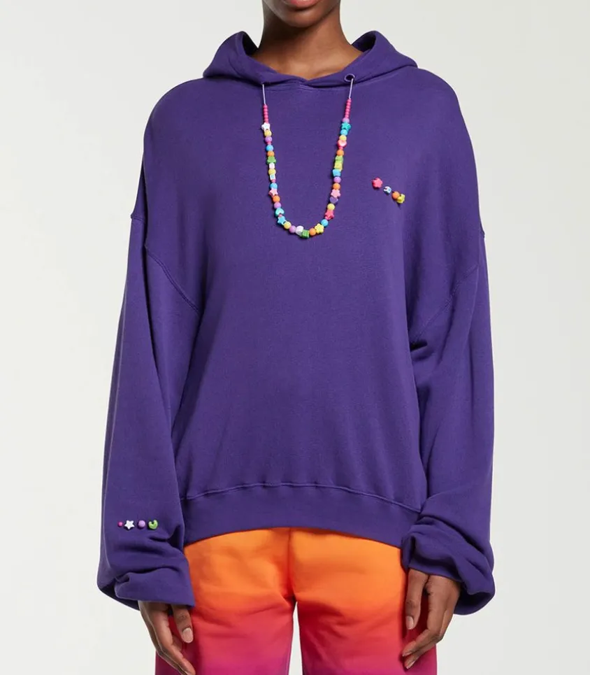Sweat A Capuche Avec Collier De Perles Violet